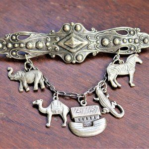 Vintage Noah's Ark Bar Booch with Hanging Animals